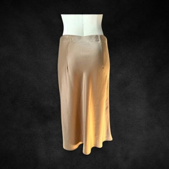 RACHEL ZOE Midi Skirt Smooth Silky Satin Fabric Stretchable Waistband Beige W S - Picture 3 of 7